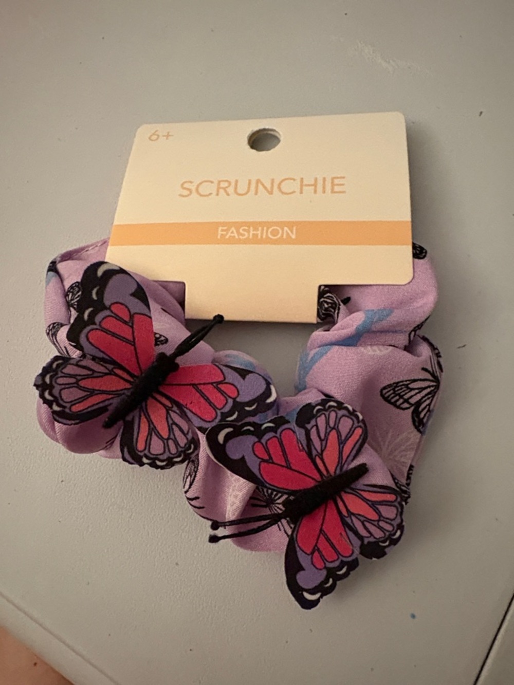 Fashion Scrunchie with Pink Butterfly Accents - Purple